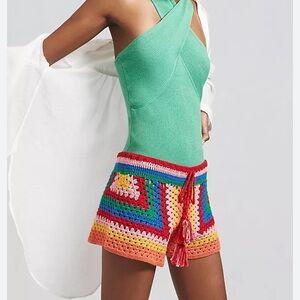 Farm rio striped scarf crochet shorts